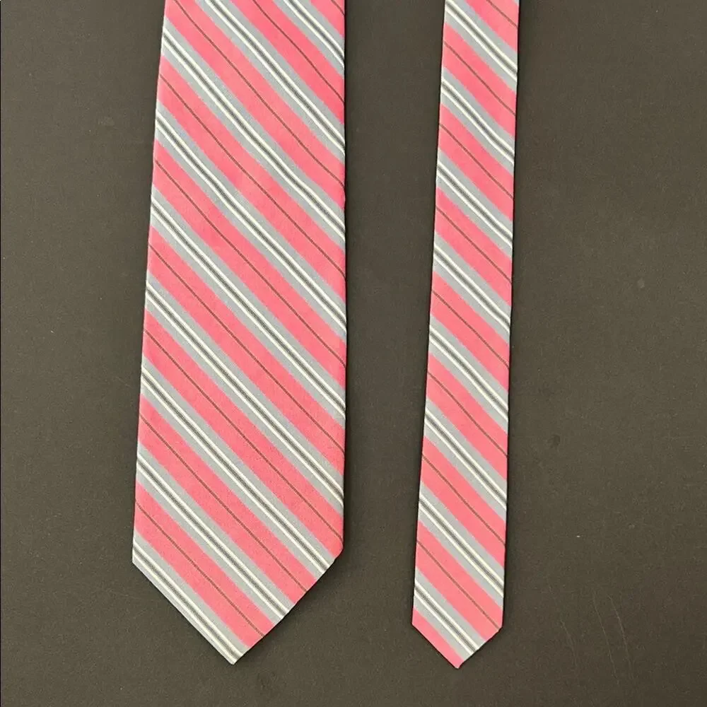 Hickey Freeman Pink Striped Men's Tie, 100% Silk, Office to Special Occasion